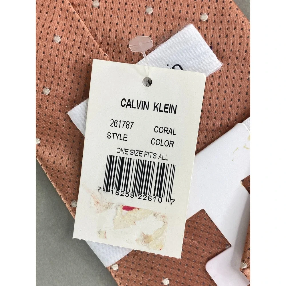 Calvin Klein Men's Coral Salmon Silk Polka Dot Coastal Palm Beach 57x4 New